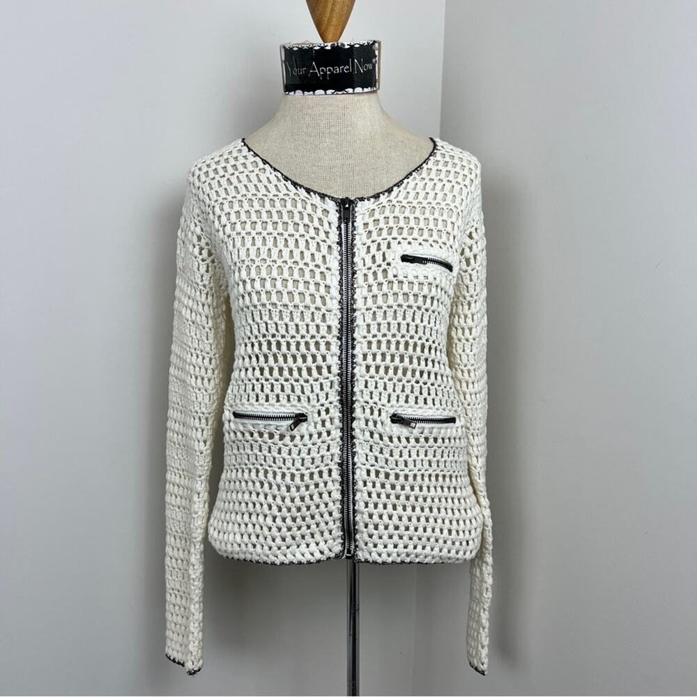 Suncoo Ivory Long Sleeve Zip Up Knit Sweater Cardigan Size T1= Small